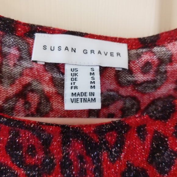 Susan Graver Sparkly Red Leopard Sweater with Bell Sleeves  size S - Picture 9 of 14